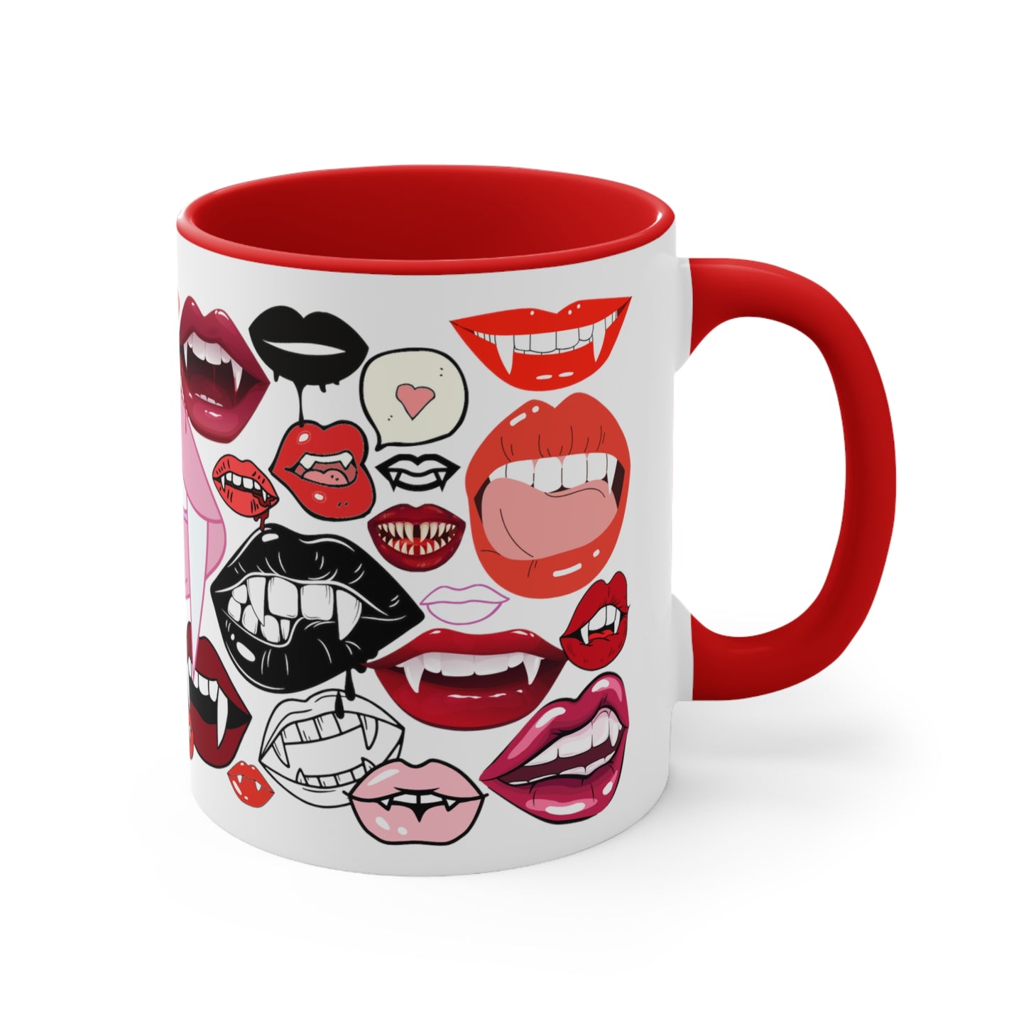 Halloween Vampire Fangs Lips Red Accent Ceramic Mug, 11oz