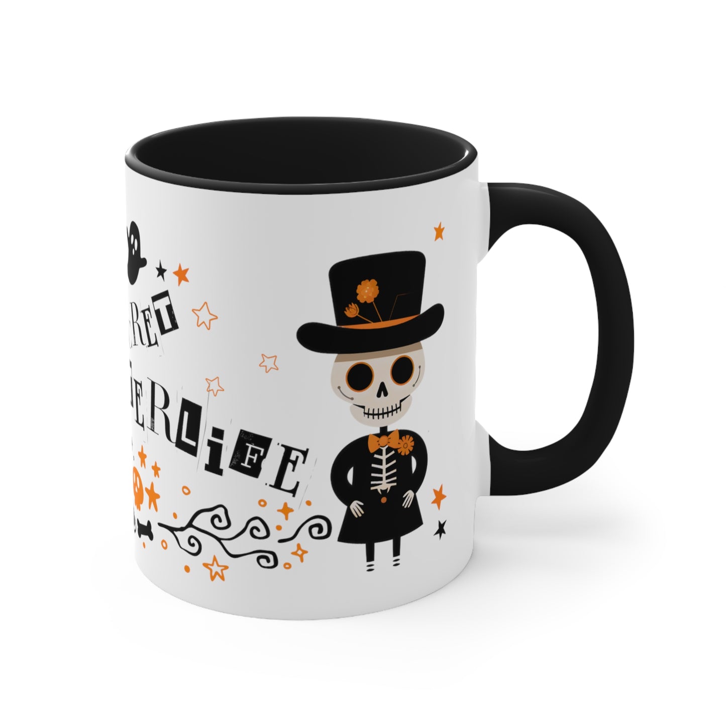 Halloween "Spooky Circle, Secret Afterlife" Black Accent Ceramic Mug, 11oz