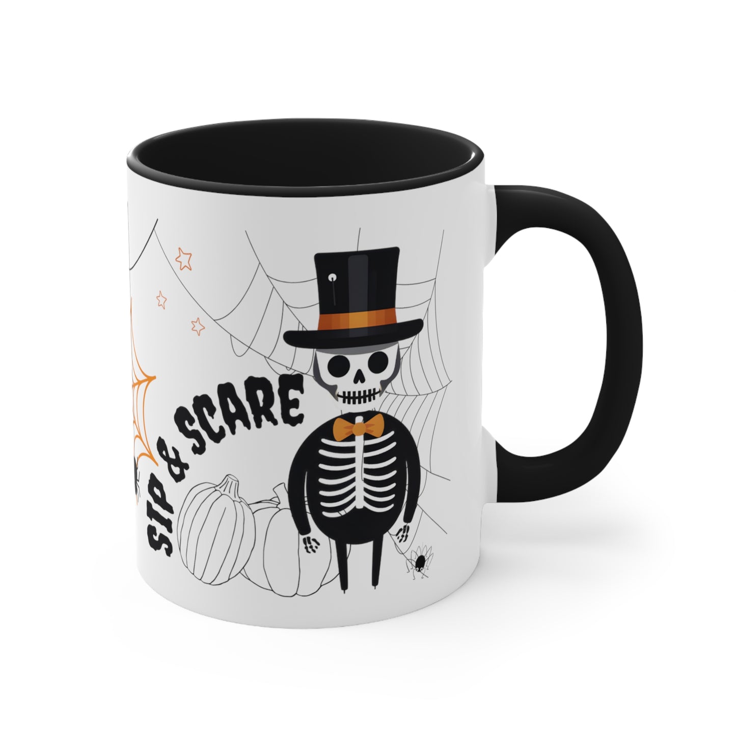 Halloween "Sip & Scare" Skeleton Black Accent Ceramic Mug, 11oz