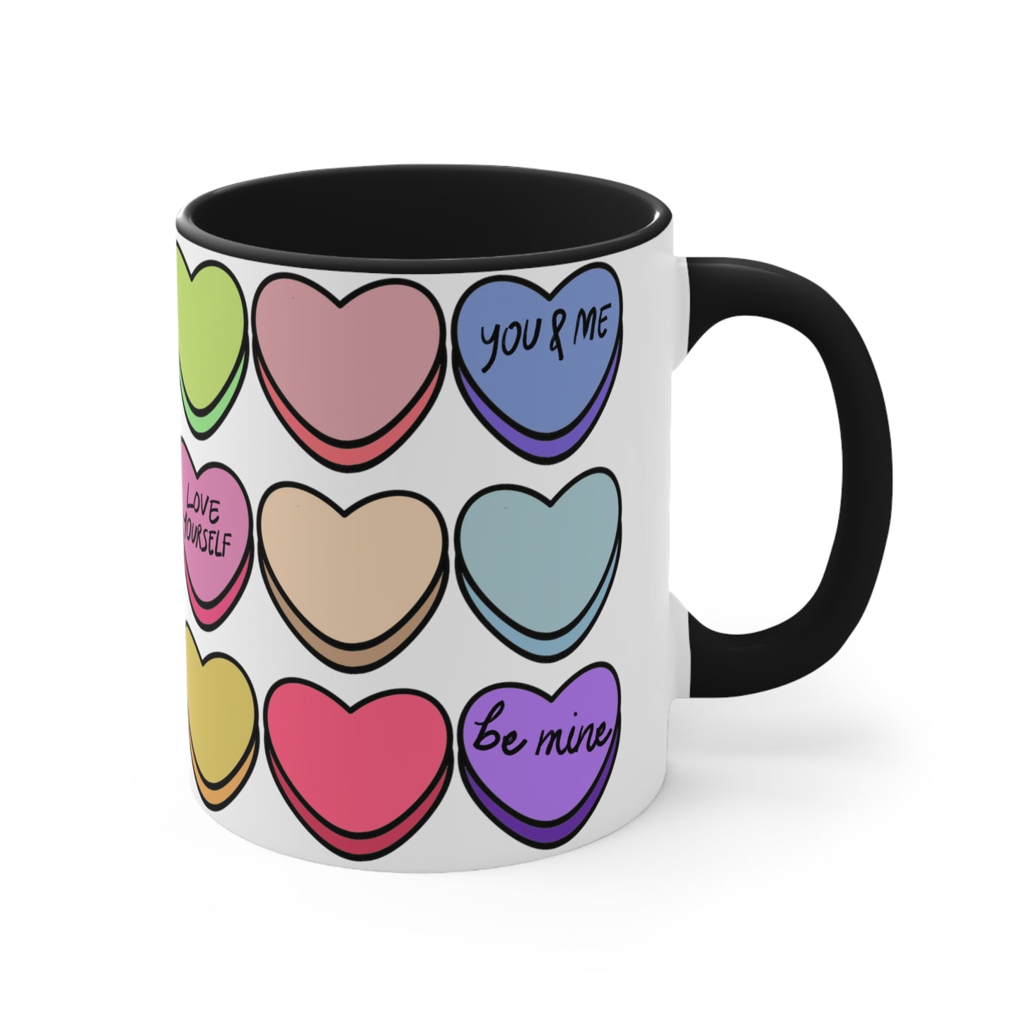 Hearts print Black Accent Ceramic Mug, 11oz