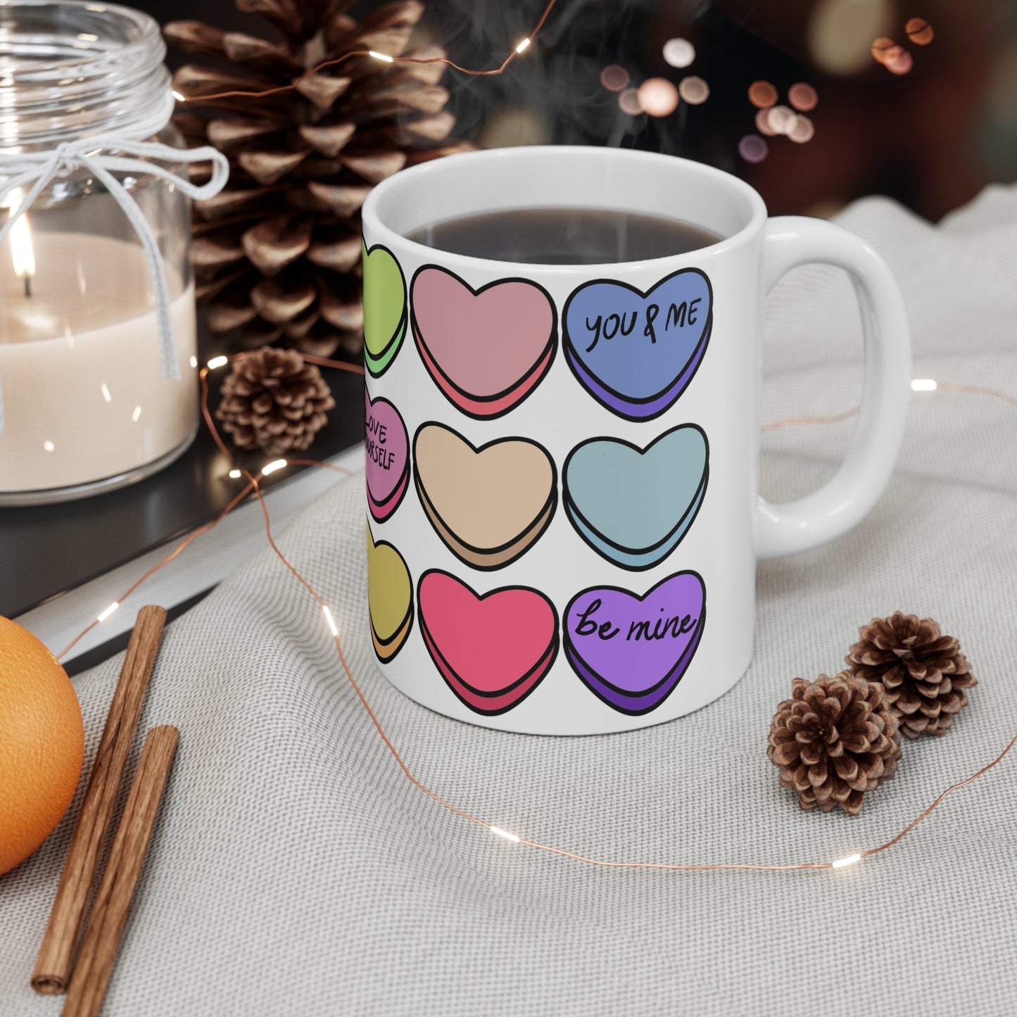 Candy Hearts print White Ceramic Mug, 11oz