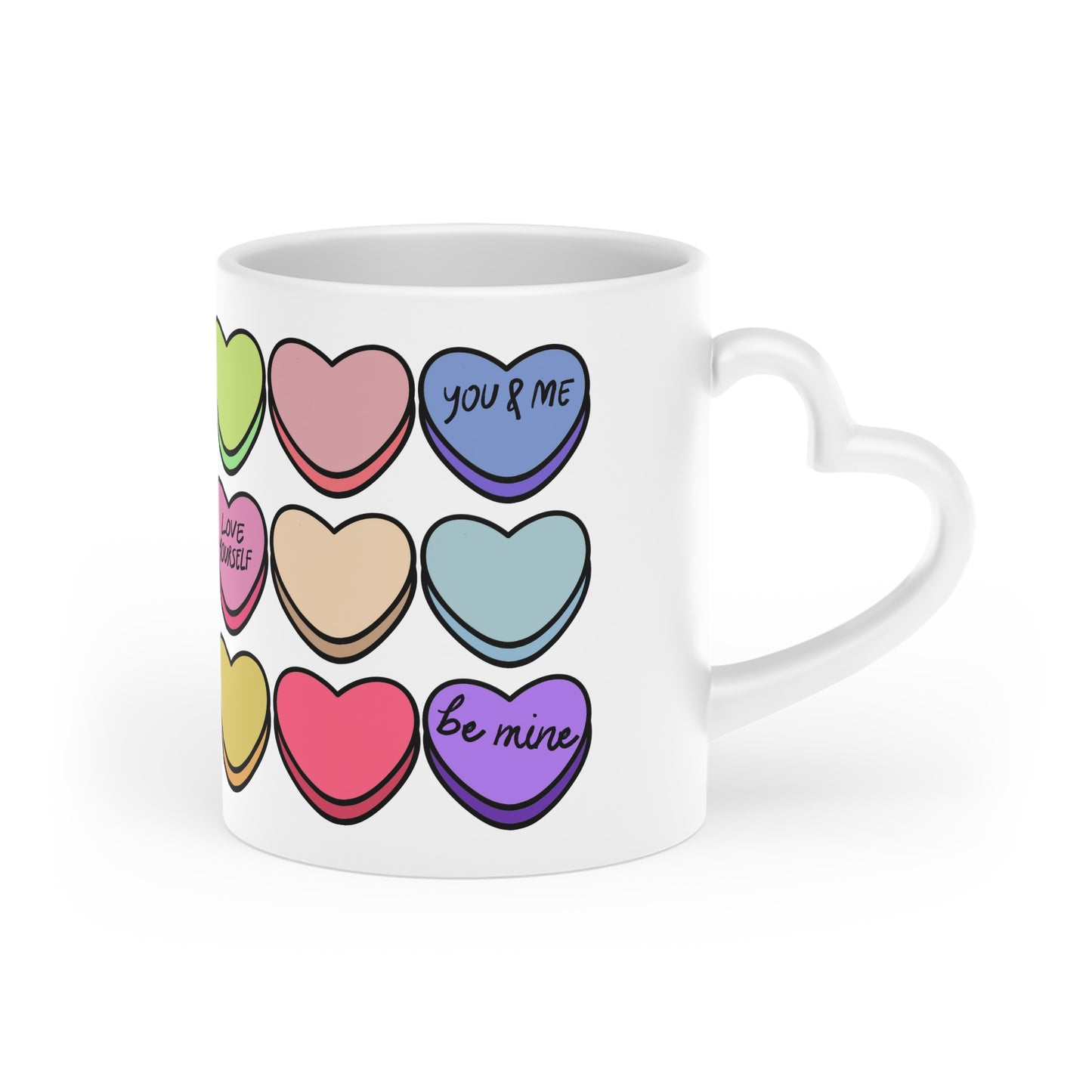 Hearts Candy Print, Heart-Shaped Mug