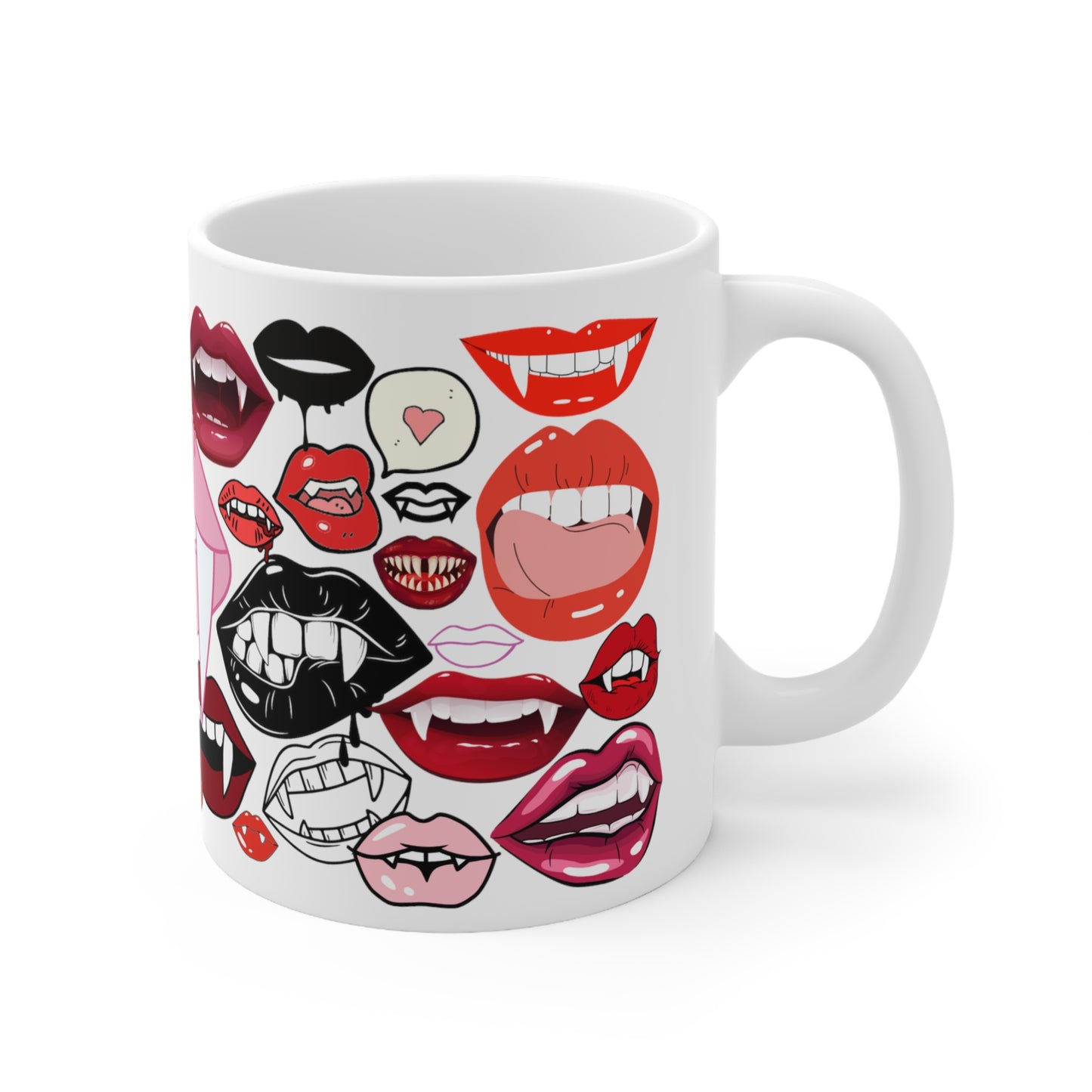 Halloween Vampire Fangs Lips White Ceramic Mug, 11oz