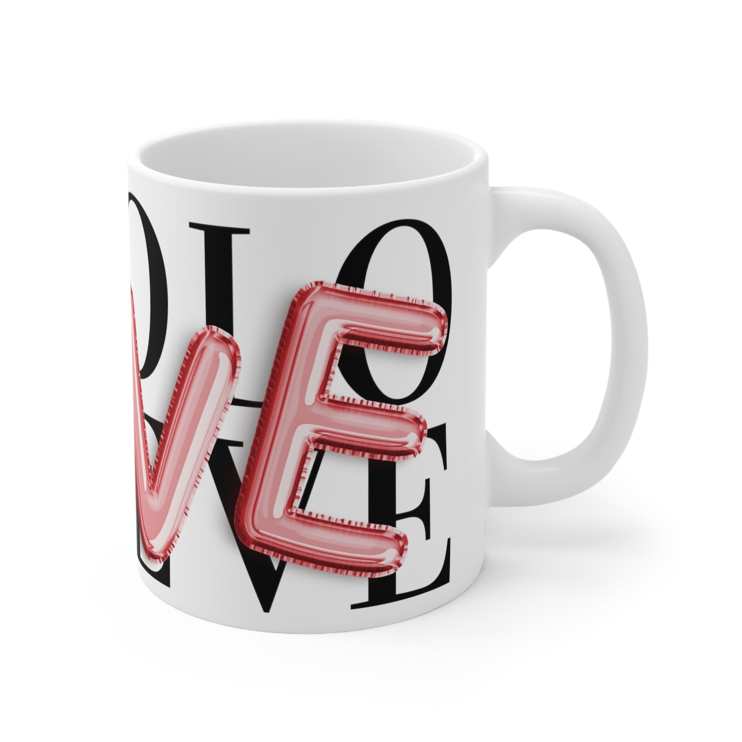 "Love" Inflated Design, White Ceramic Mug, 11oz