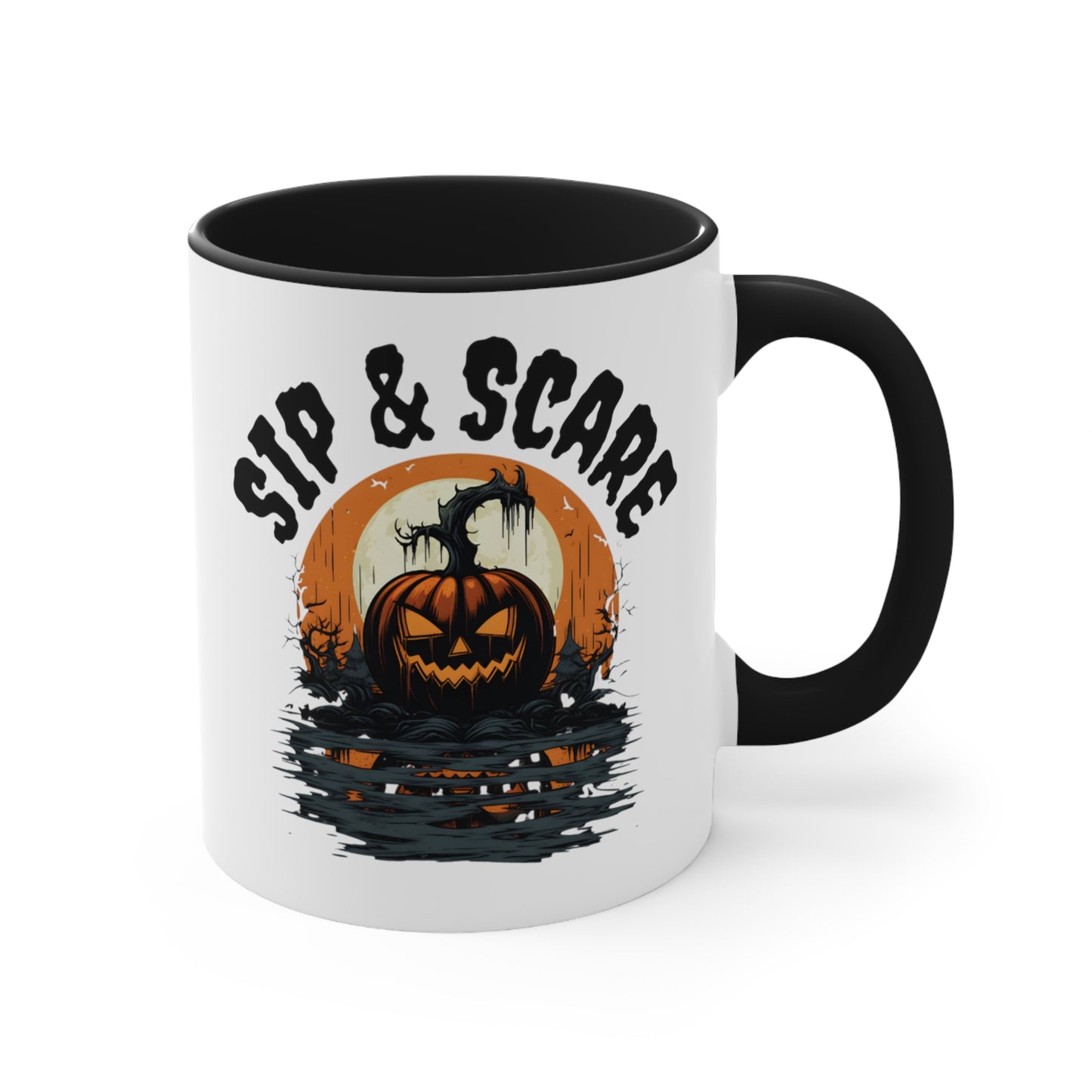Halloween "Sip & Scare" Pumpkin Black Accent Ceramic Mug, 11oz