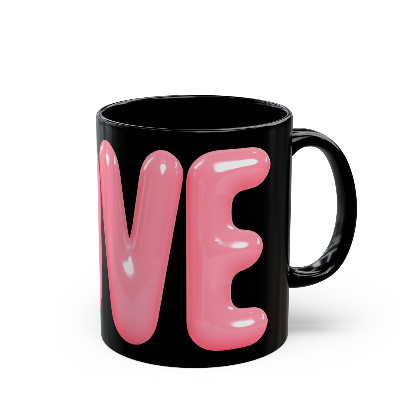 'Love' Inflated Design Black Ceramic Mug, 11oz
