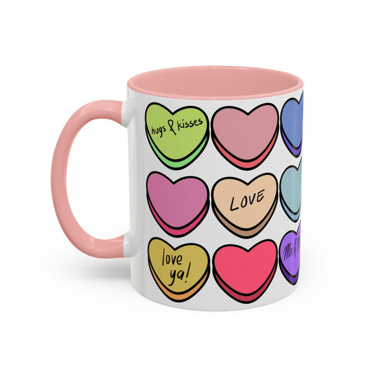 Hearts Candy, Pink Accent Ceramic Mug, 11oz