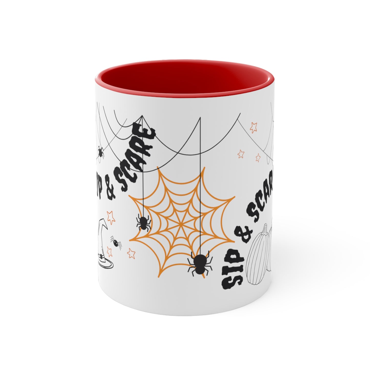 Halloween "Sip & Scare" Skeleton Red Accent Ceramic Mug, 11oz