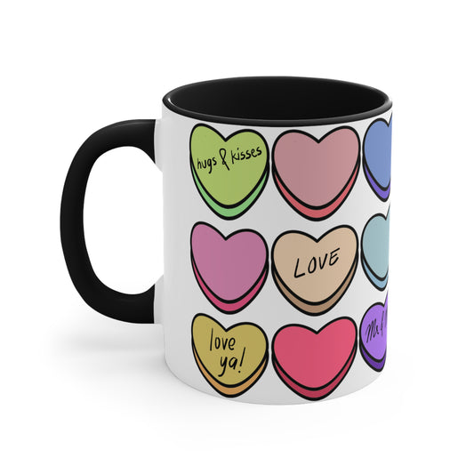 Hearts print Black Accent Ceramic Mug, 11oz