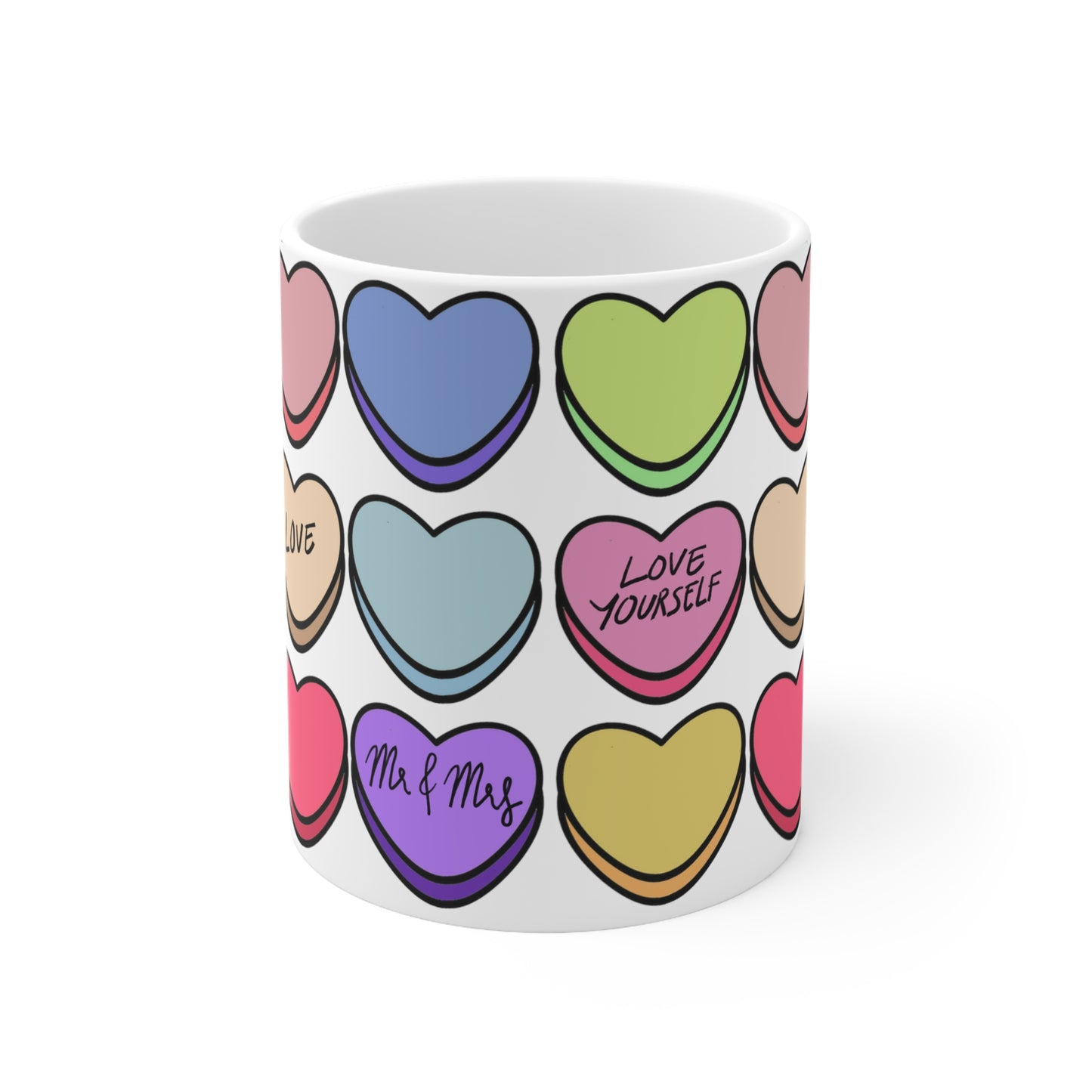Candy Hearts print White Ceramic Mug, 11oz