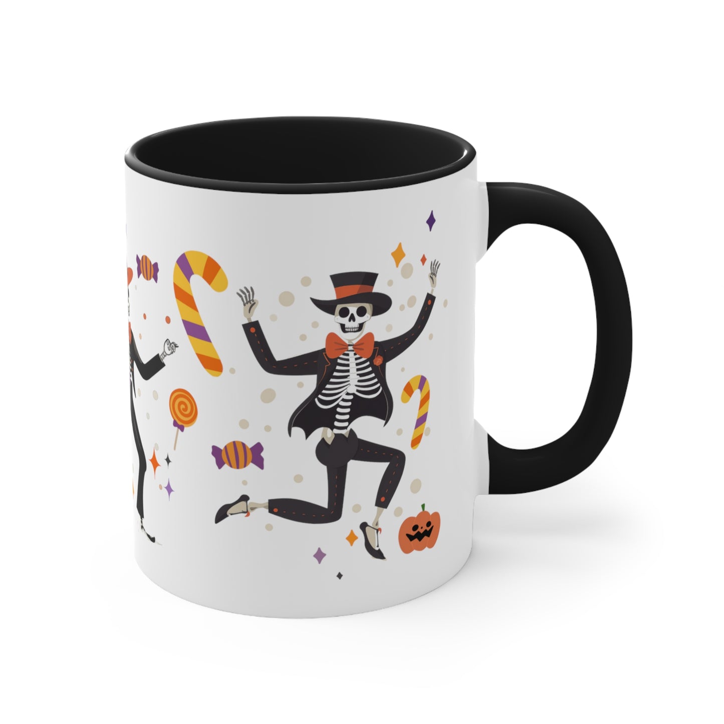 Halloween Dancing Skeletons Black Accent Ceramic Mug, 11oz