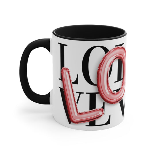 "Love" Inflated Design, Black Accent Ceramic Mug, 11oz