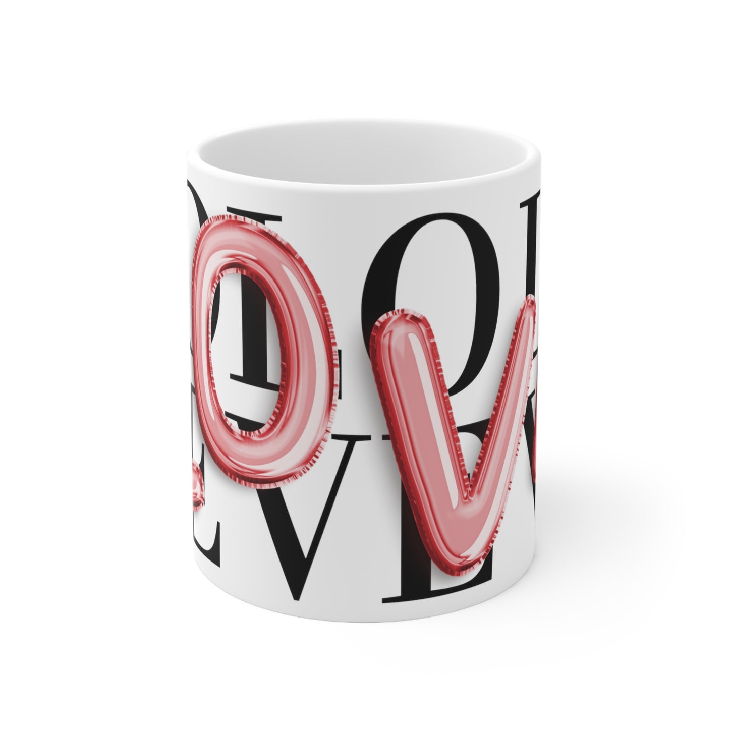 "Love" Inflated Design, White Ceramic Mug, 11oz
