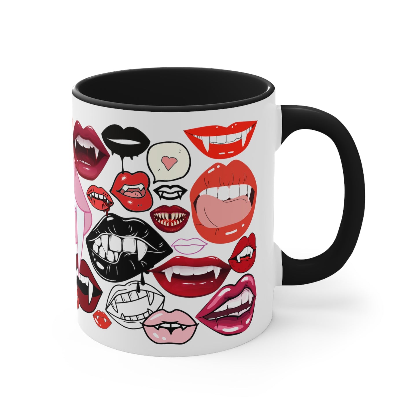 Halloween Vampire Fangs Lips Black Accent Ceramic Mug, 11oz