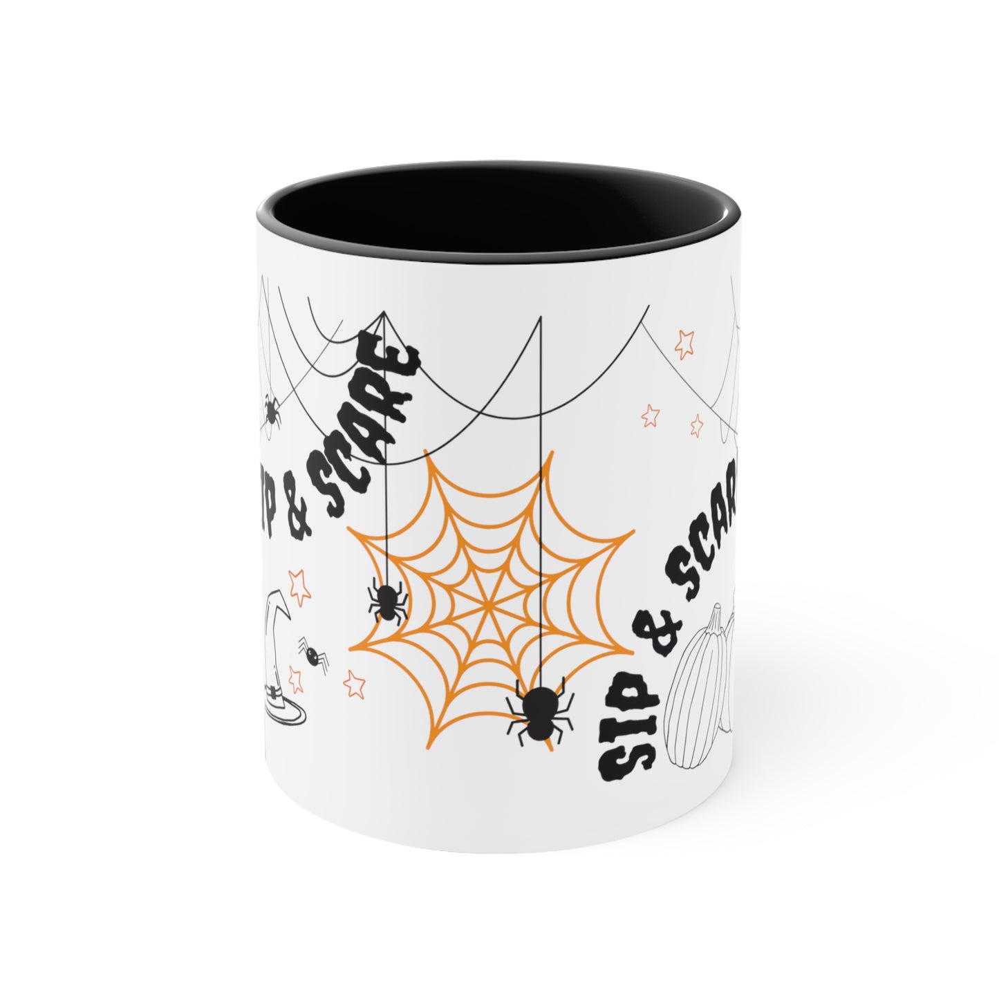 Halloween "Sip & Scare" Skeleton Black Accent Ceramic Mug, 11oz