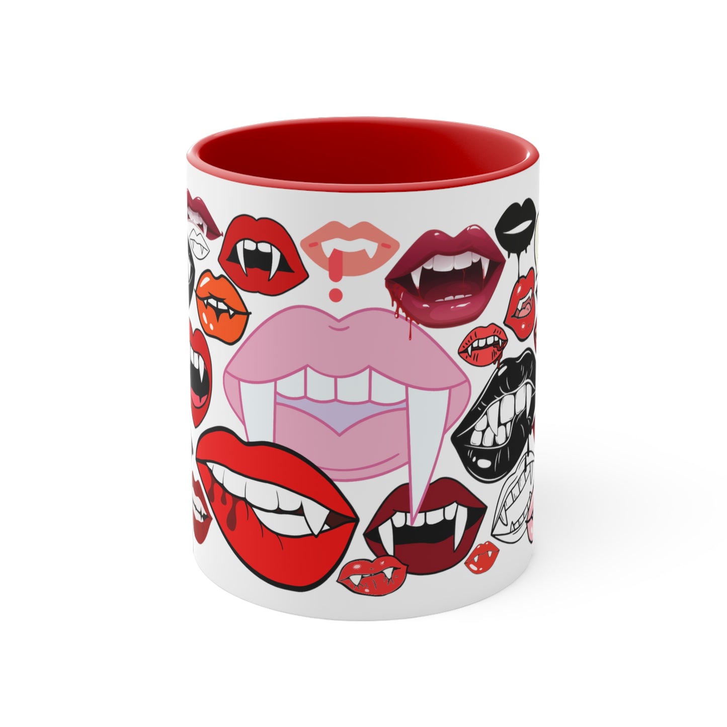 Halloween Vampire Fangs Lips Red Accent Ceramic Mug, 11oz