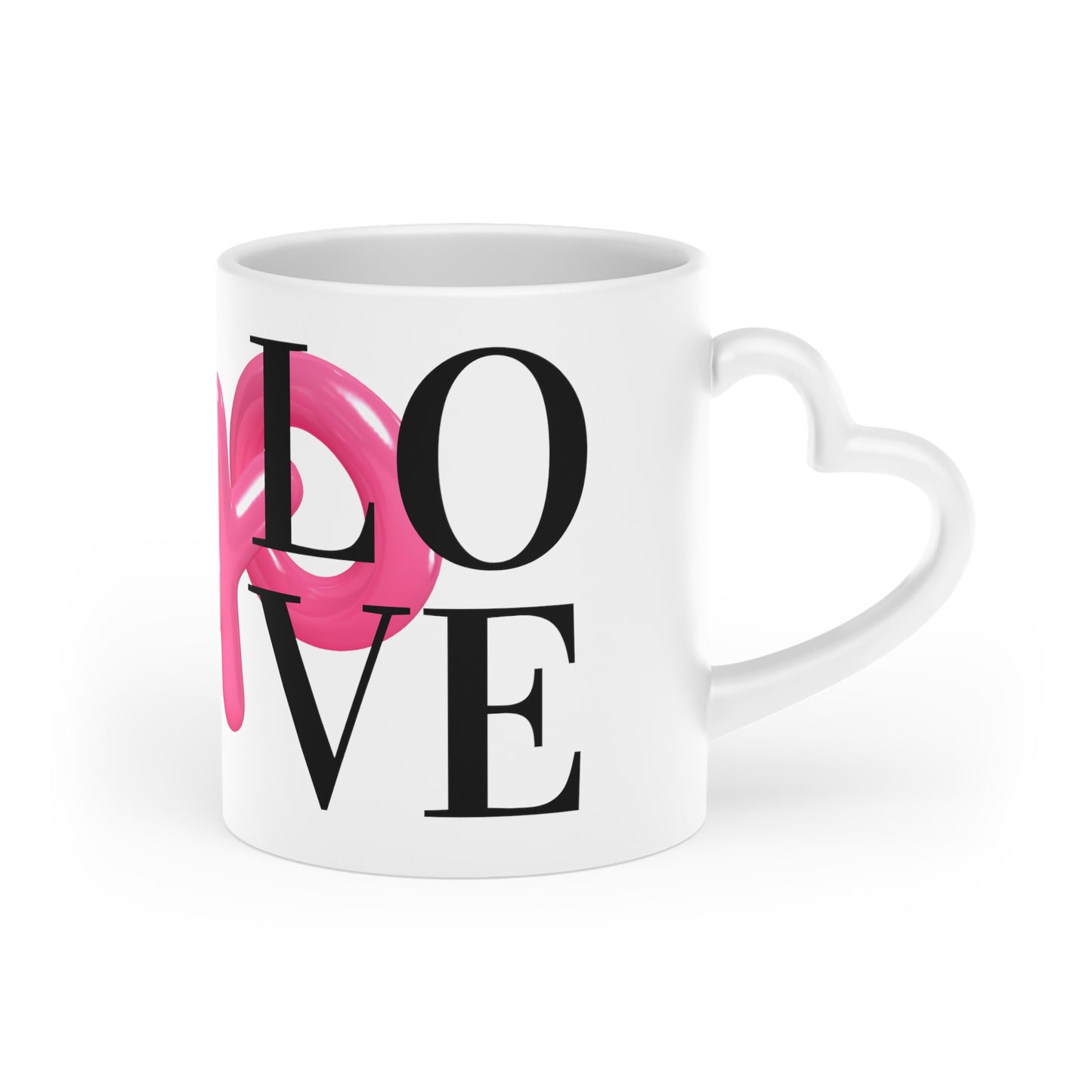 "Love XOXO" Inflated Design, Heart-Shaped Mug