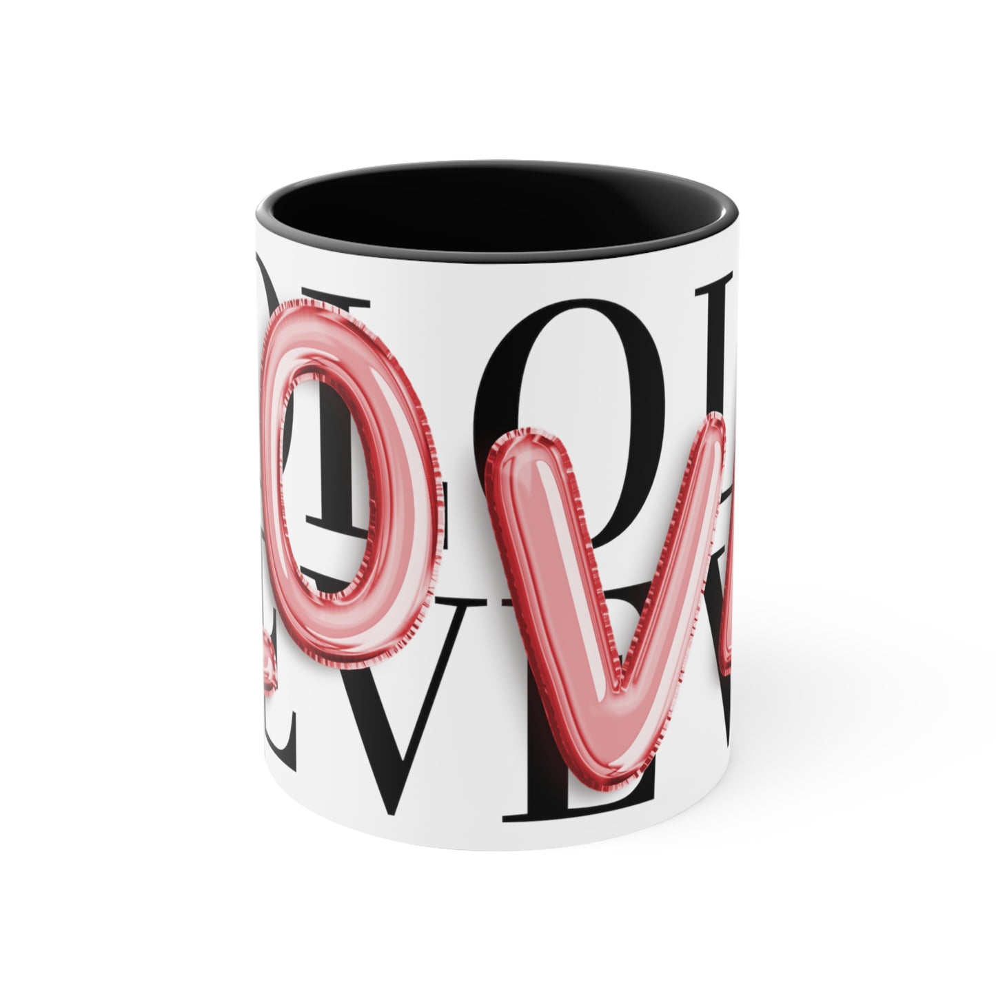 "Love" Inflated Design, Black Accent Ceramic Mug, 11oz