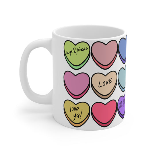 Candy Hearts print White Ceramic Mug, 11oz