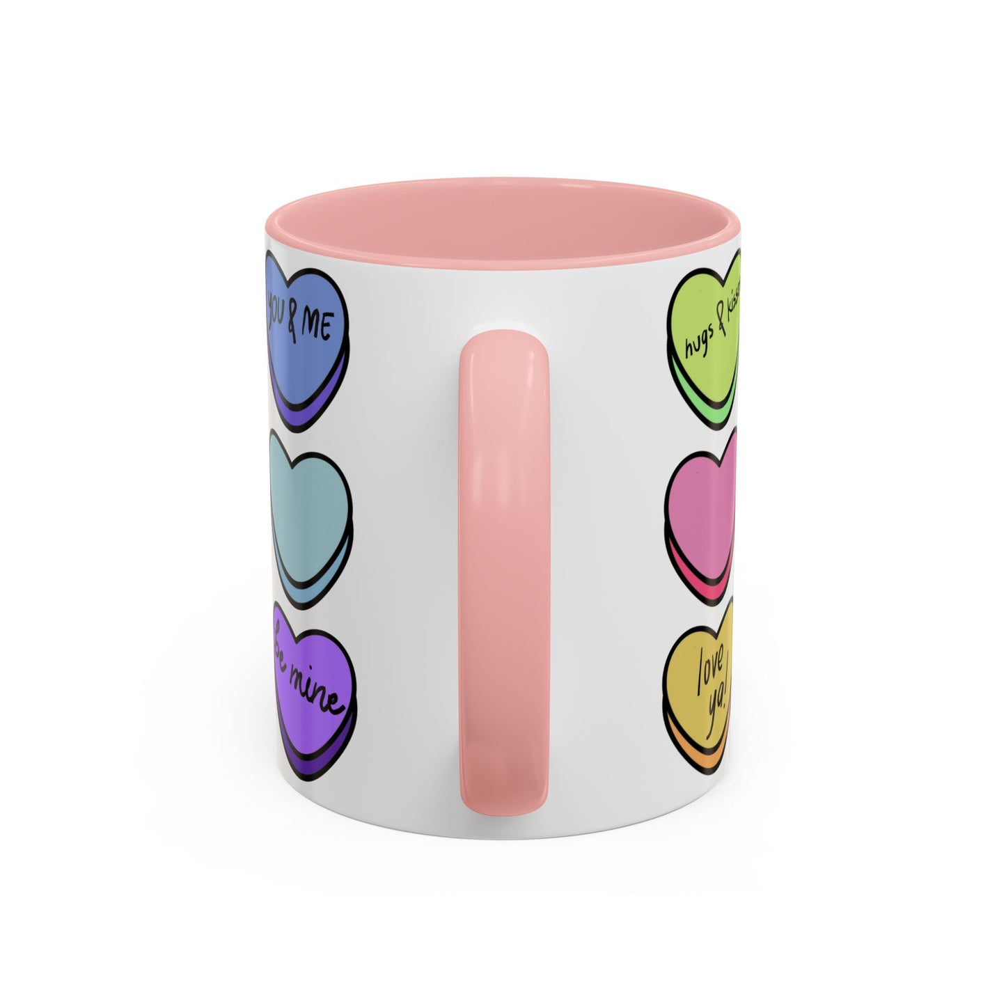 Hearts Candy, Pink Accent Ceramic Mug, 11oz
