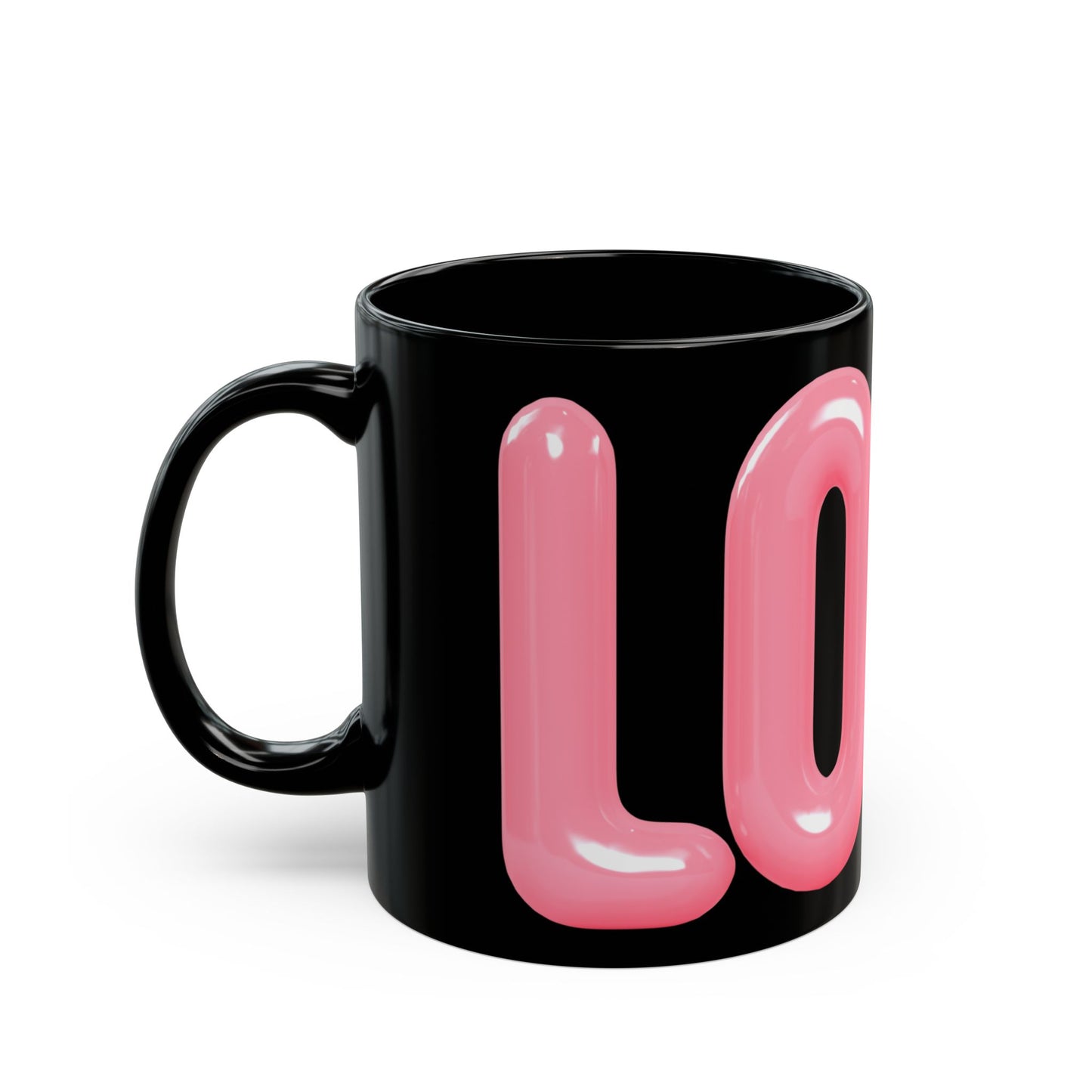 'Love' Inflated Design Black Ceramic Mug, 11oz