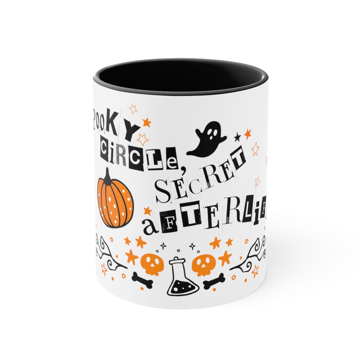 Halloween "Spooky Circle, Secret Afterlife" Black Accent Ceramic Mug, 11oz