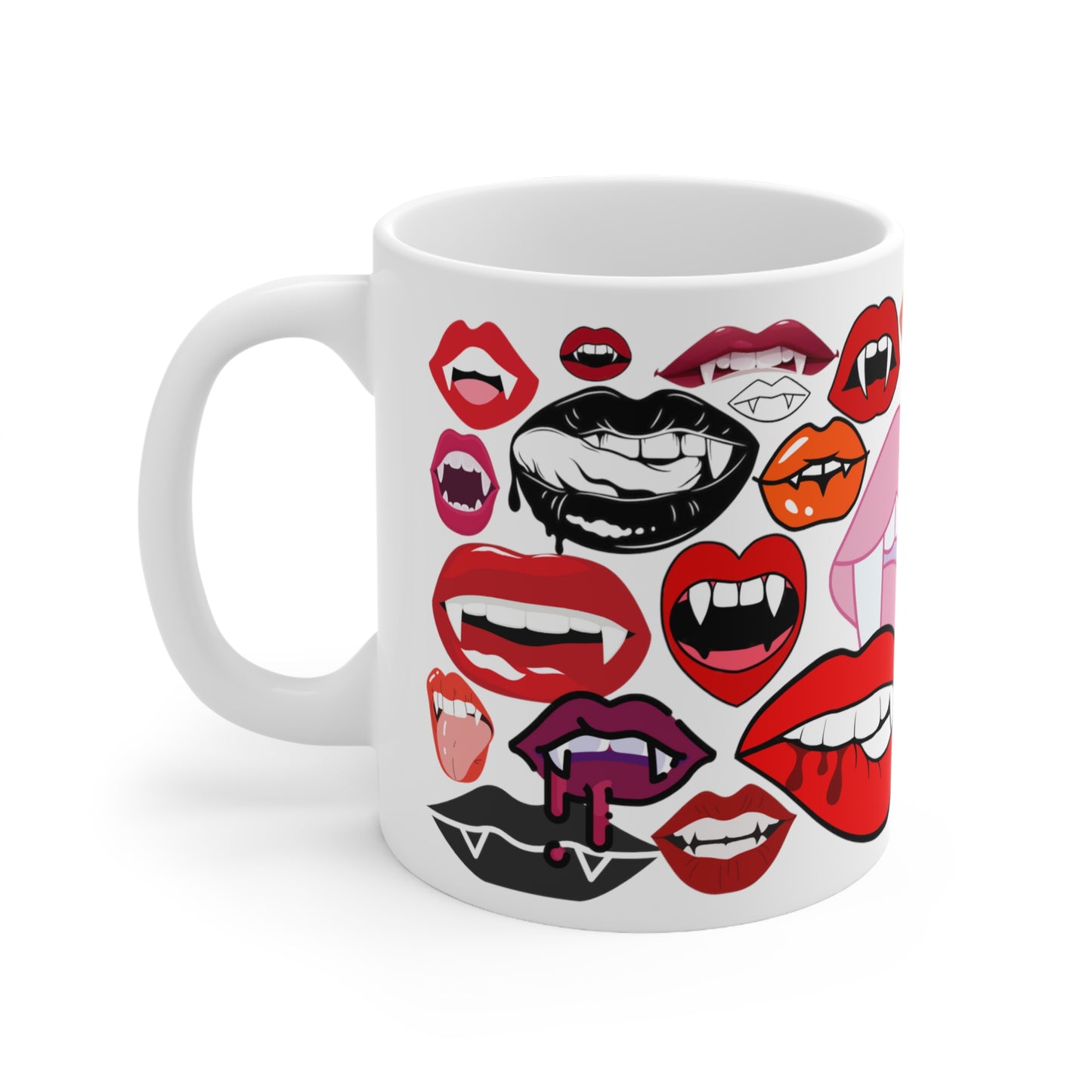 Halloween Vampire Fangs Lips White Ceramic Mug, 11oz