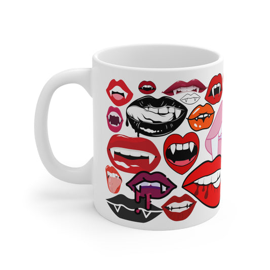 Halloween Vampire Fangs Lips White Ceramic Mug, 11oz