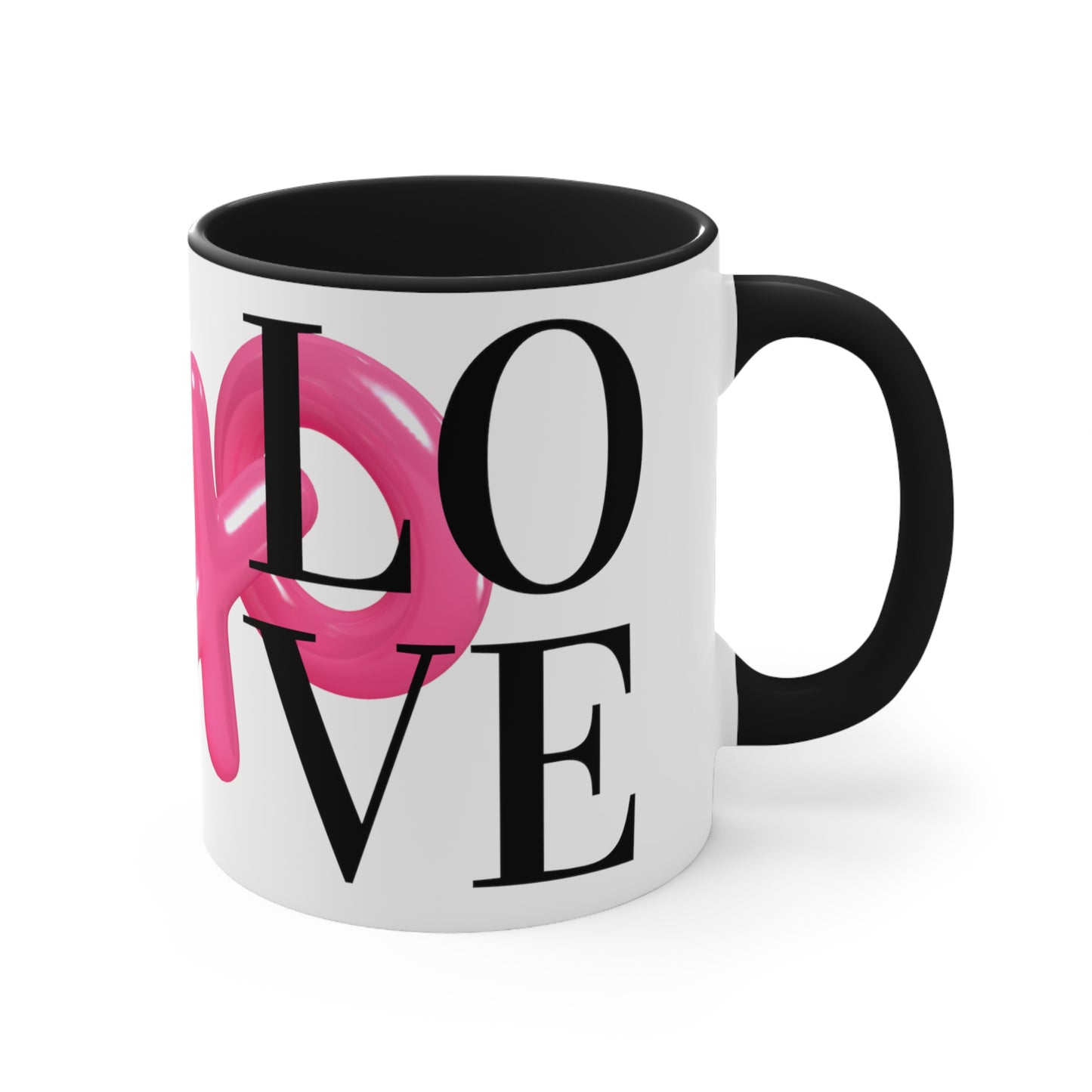"Love XOXO" Inflated Design, Black Accent Ceramic Mug, 11oz