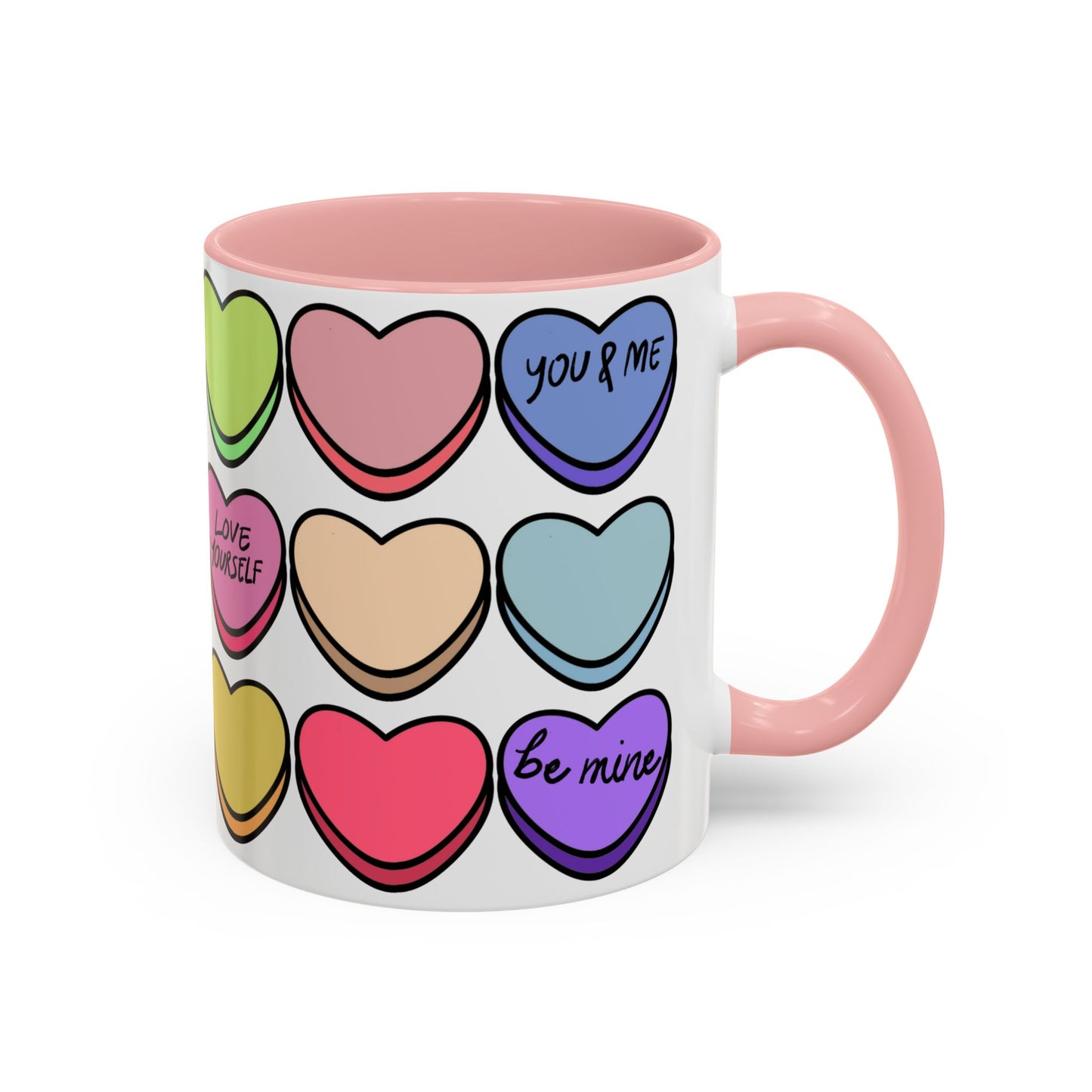 Hearts Candy, Pink Accent Ceramic Mug, 11oz