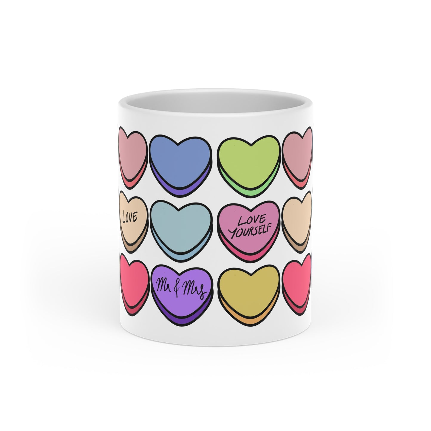 Hearts Candy Print, Heart-Shaped Mug