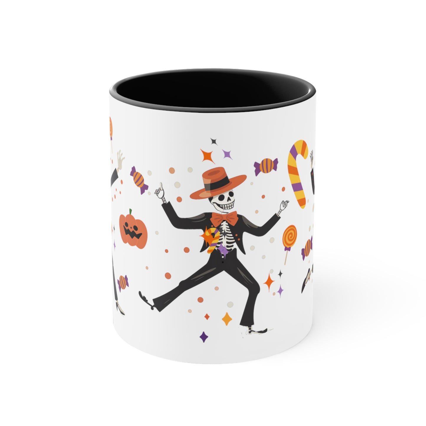 Halloween Dancing Skeletons Black Accent Ceramic Mug, 11oz