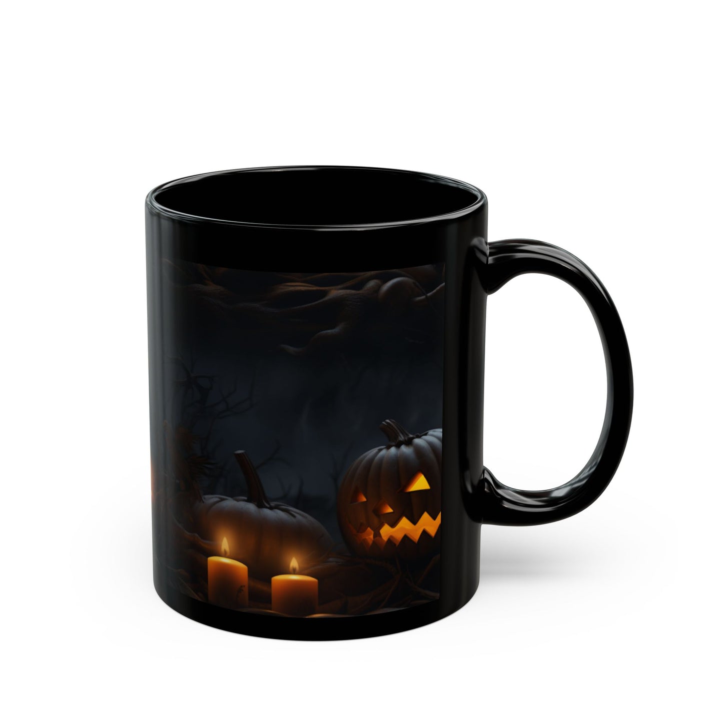 Halloween "Sip & Scare" Scary Pumpkins Black Ceramic Mug, 11oz