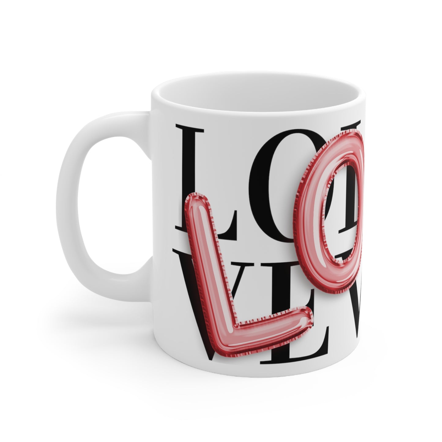 "Love" Inflated Design, White Ceramic Mug, 11oz