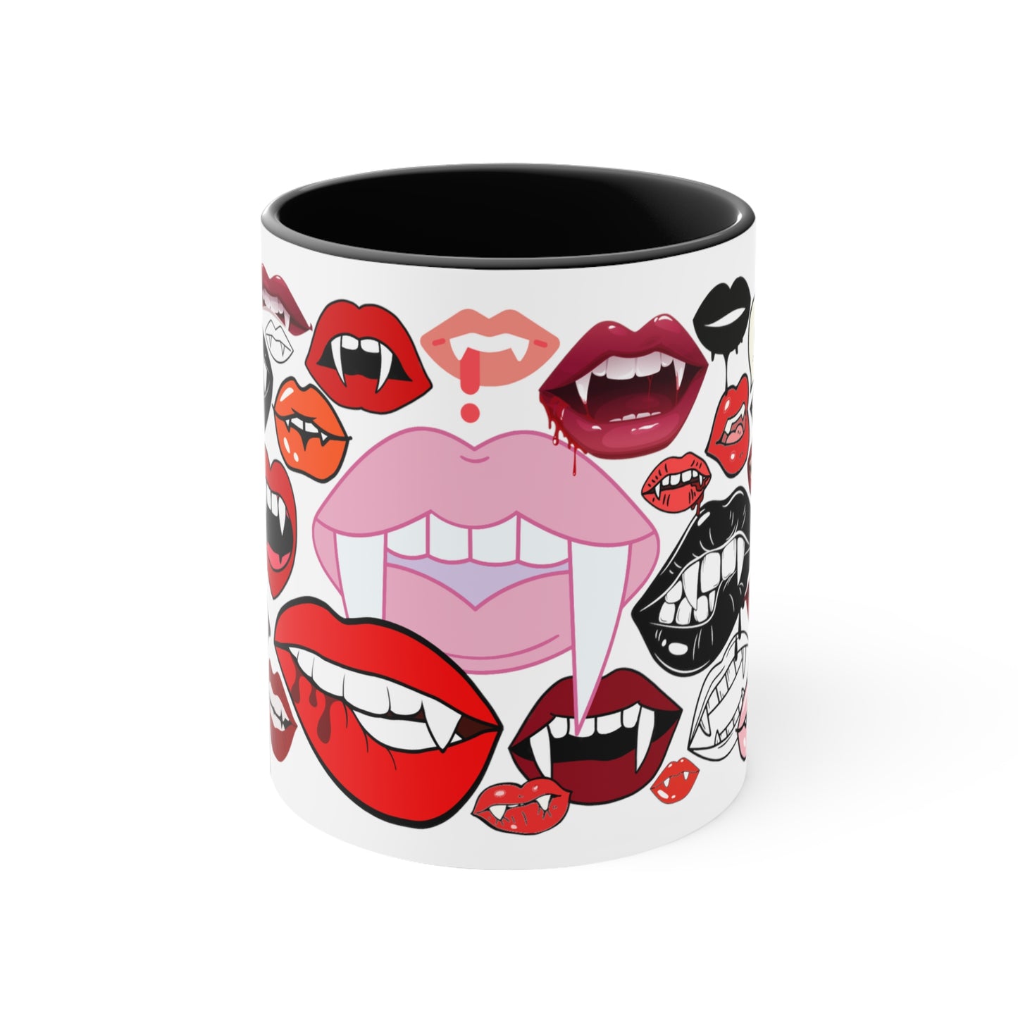 Halloween Vampire Fangs Lips Black Accent Ceramic Mug, 11oz