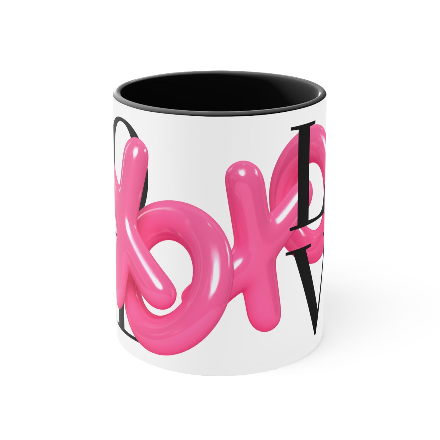 "Love XOXO" Inflated Design, Black Accent Ceramic Mug, 11oz