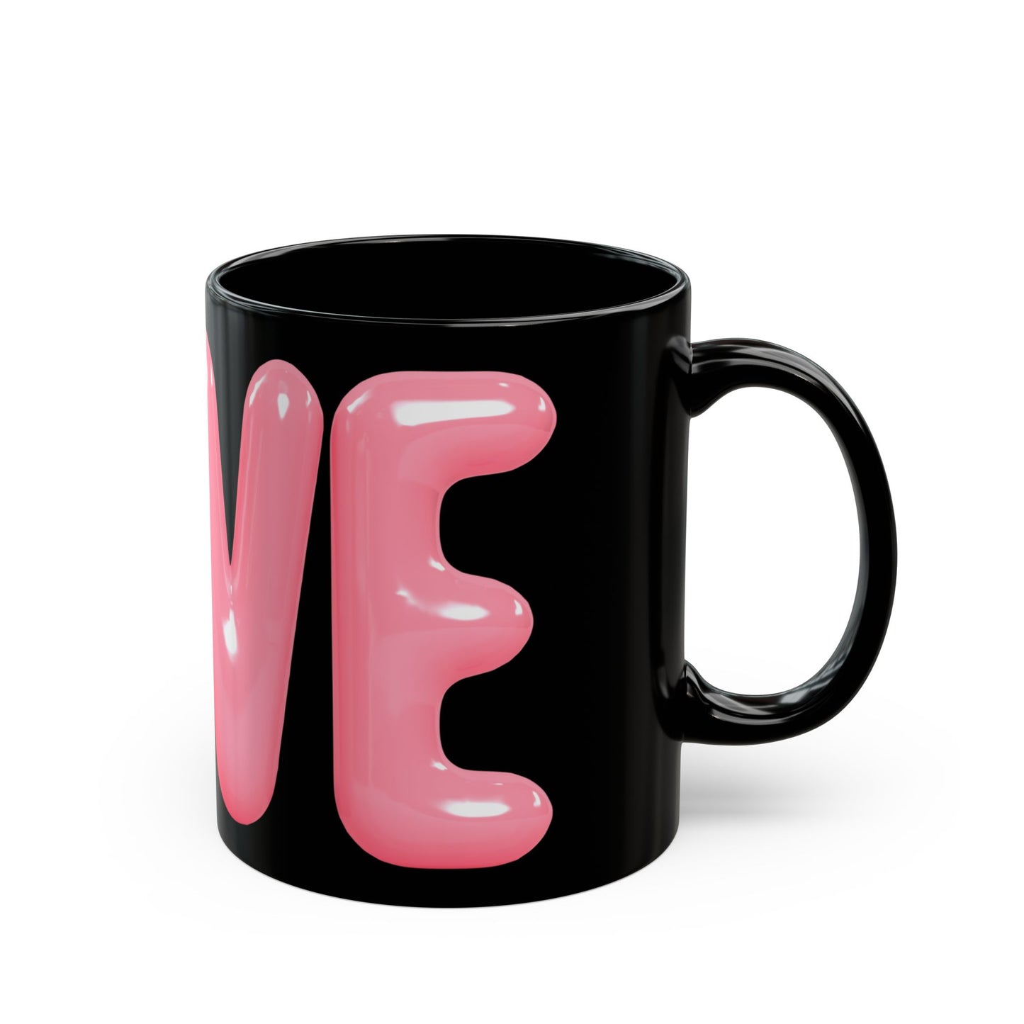 'Love' Inflated Design Black Ceramic Mug, 11oz