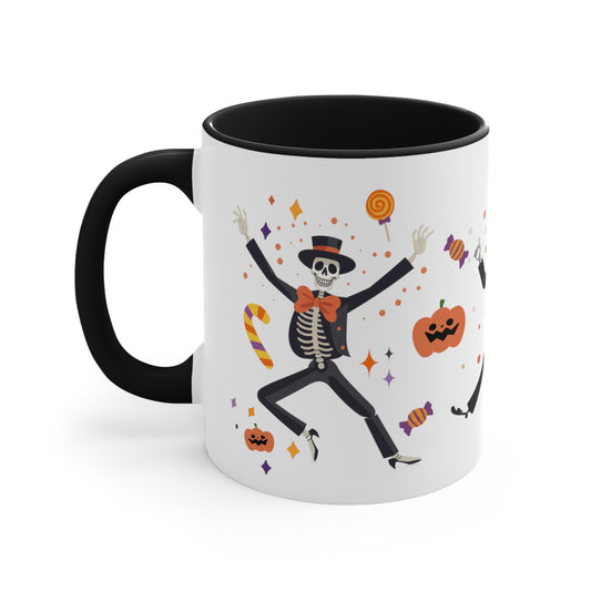 Halloween Dancing Skeletons Black Accent Ceramic Mug, 11oz