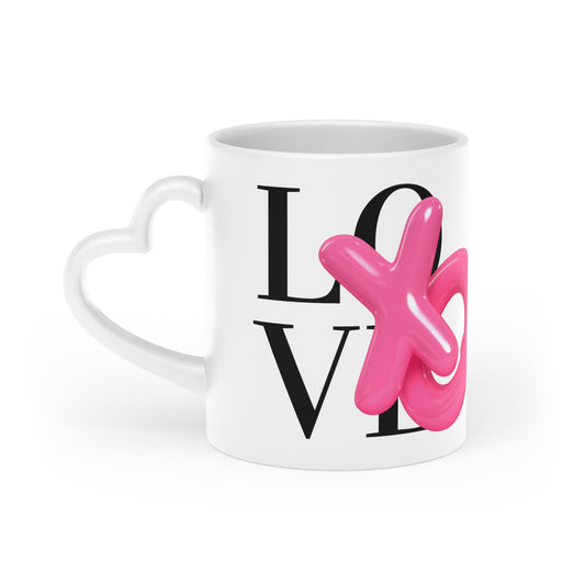 "Love XOXO" Inflated Design, Heart-Shaped Mug