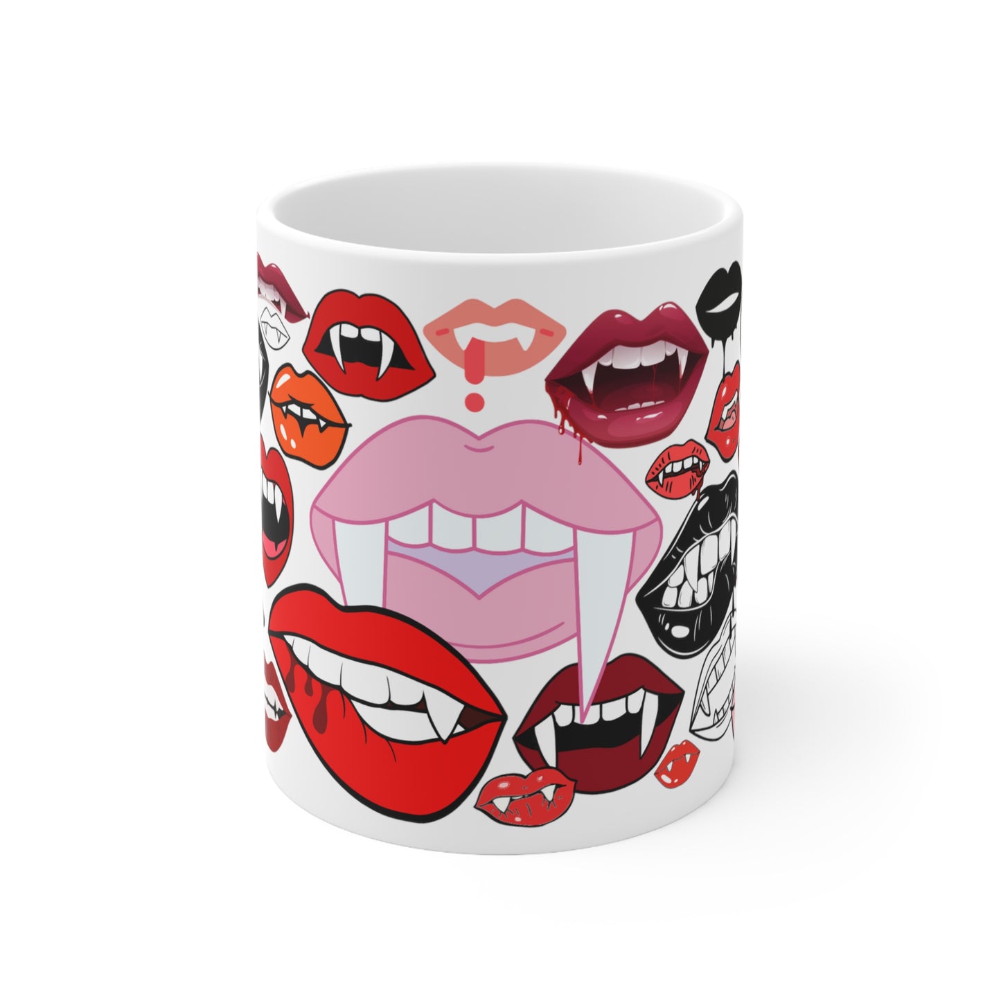 Halloween Vampire Fangs Lips White Ceramic Mug, 11oz
