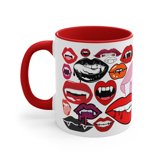 Halloween Vampire Fangs Lips Red Accent Ceramic Mug, 11oz