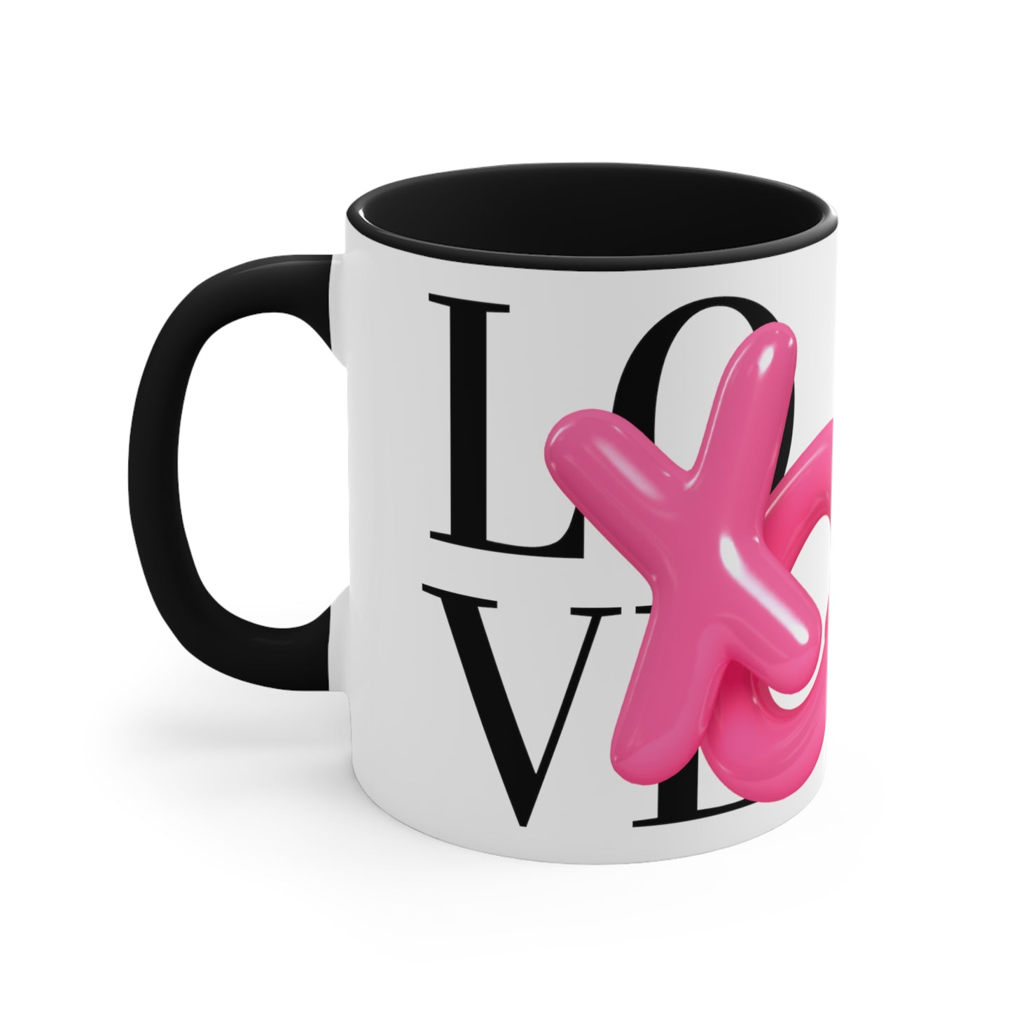 "Love XOXO" Inflated Design, Black Accent Ceramic Mug, 11oz